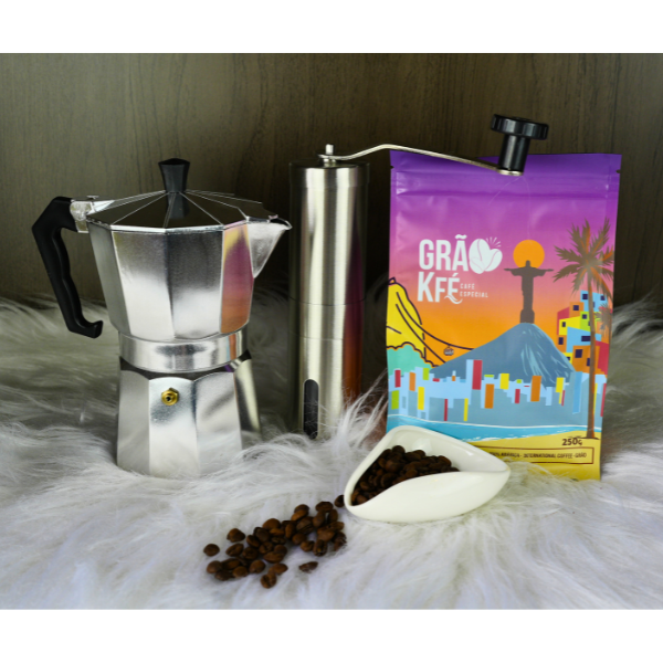Combo Café em Grão + Moedor Manual + Cafeteira Italiana Moka | Grão Kfé